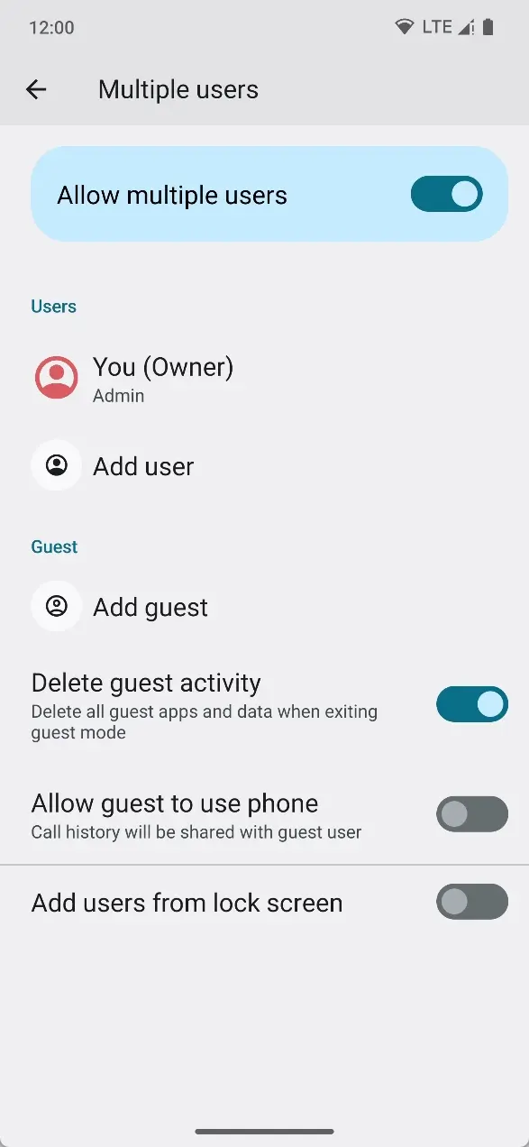 Несколько пользователей Android 14